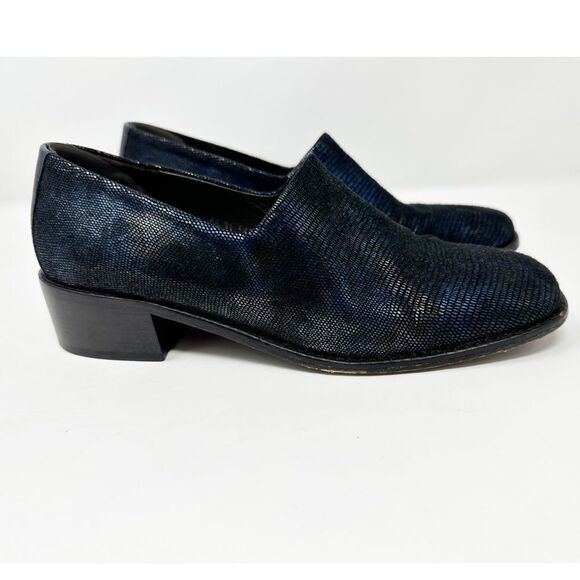 Donald J Pliner Square Toe Heeled Loafer Metallic Embossed Size 7 - Picture 1 of 11